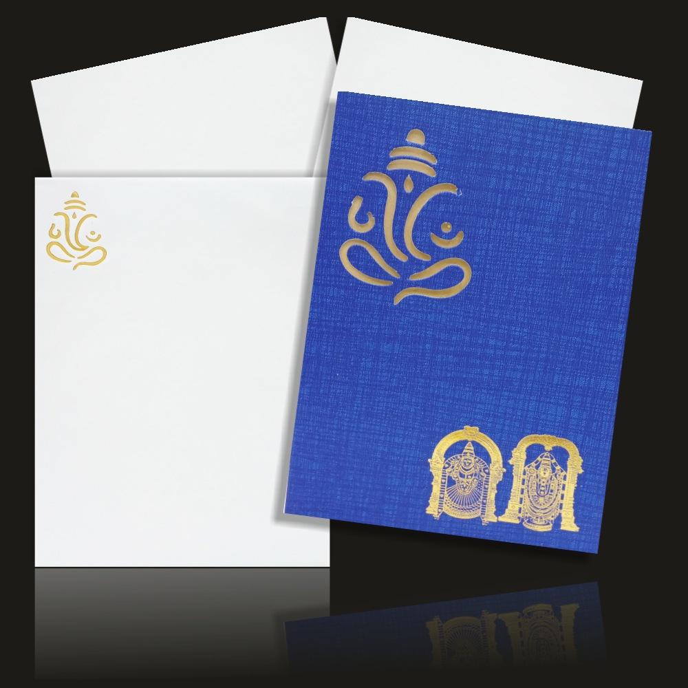 Lovely Cut Ganesha With Bright Blue Shading Wedding Card-KNCPC429-3